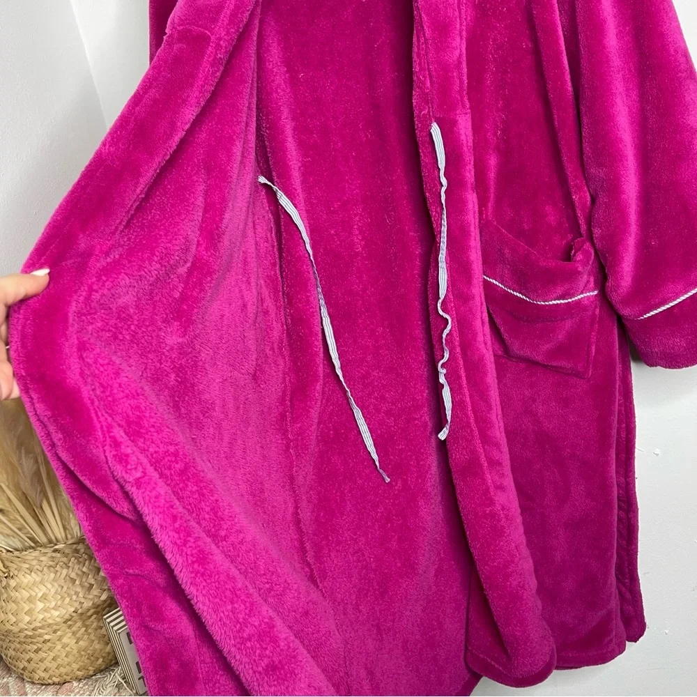 TOMMY HILFIGER Hot Pink Robe Fleece Embroidered Logo Size L/XL Preppy